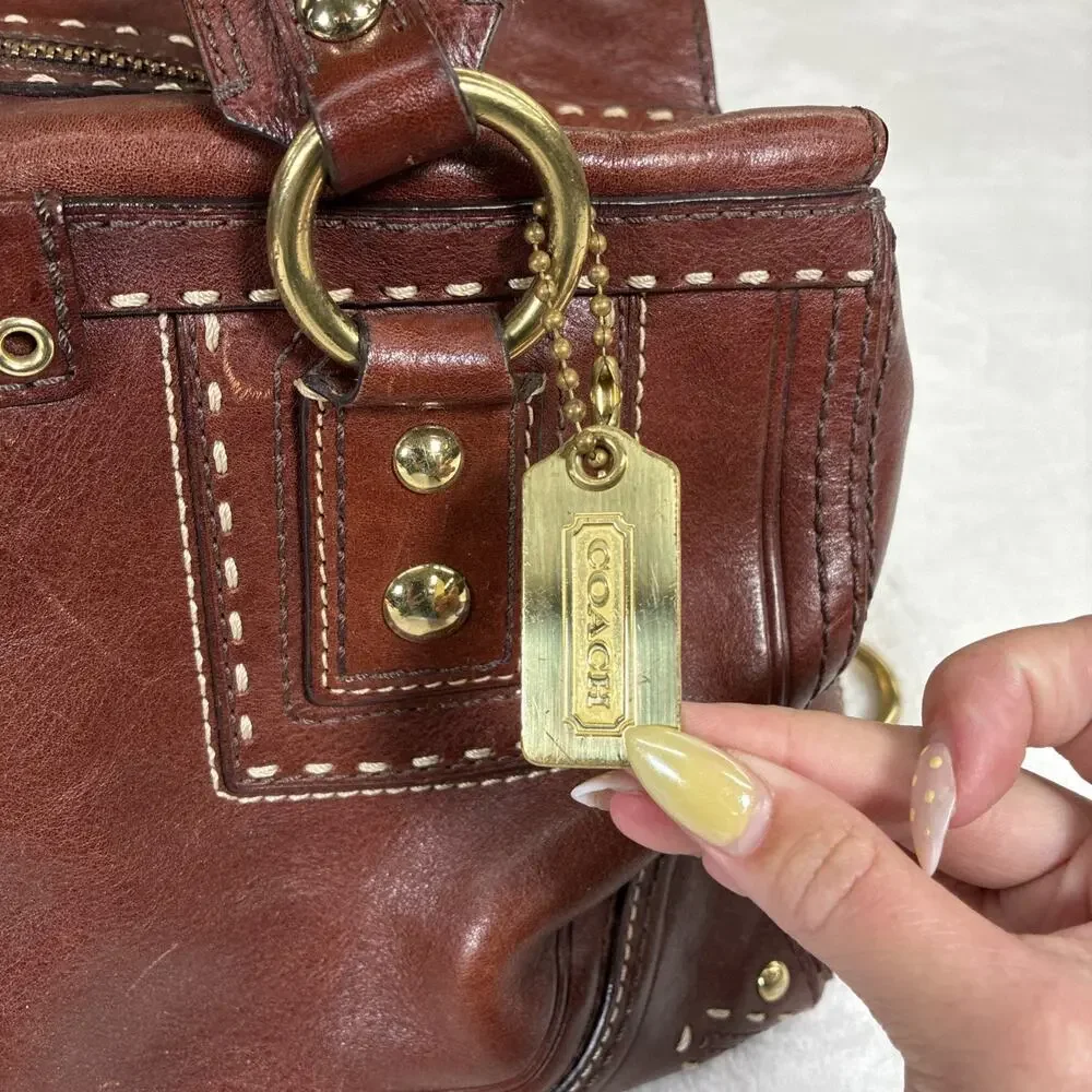 Coach Hampton Andrea Leather Satchel Women Handbag Cognac Brown Bnfts Charity - Picture 10 of 16